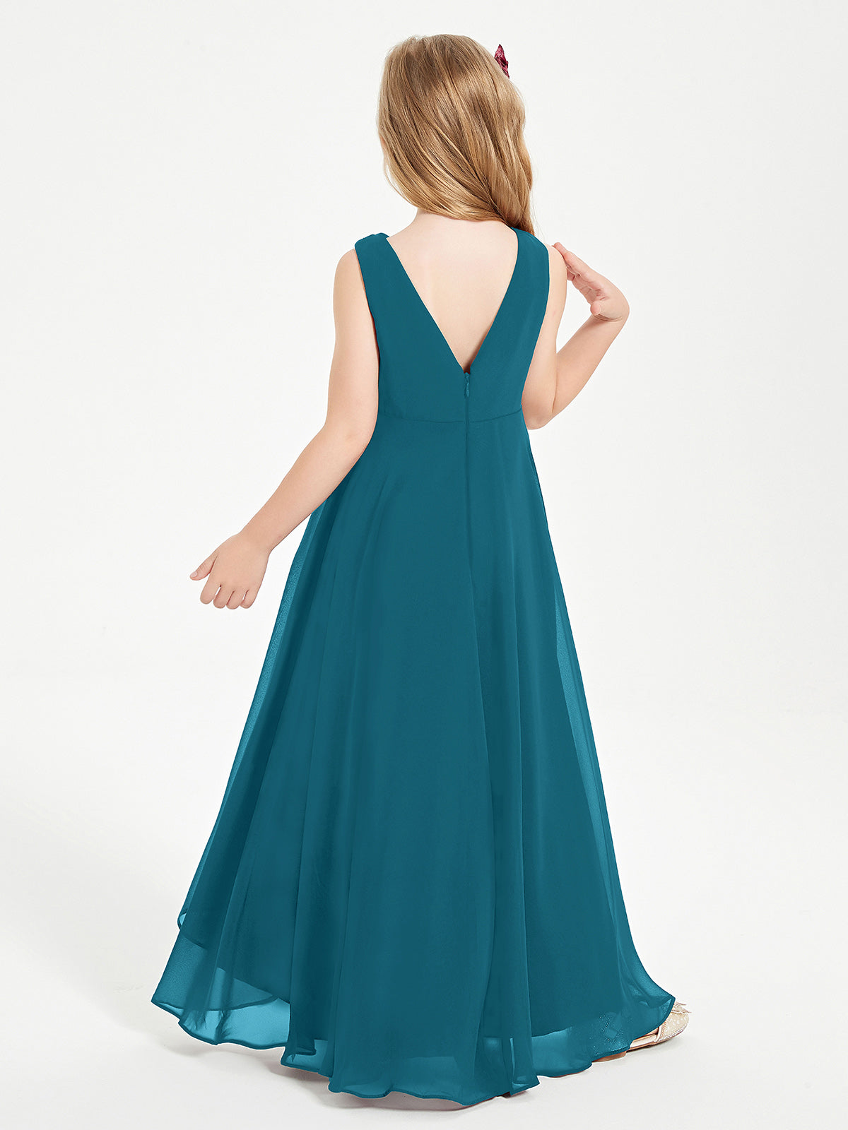 Modern Asymmetrical Cowl Neck Junior Bridesmaid Dresses Ink Blue